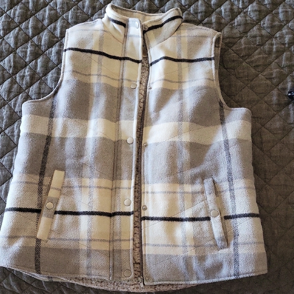 Grey and Cream Plaid Vest